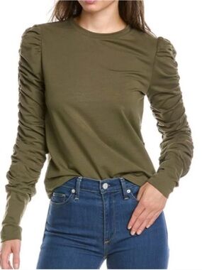 NWOT Walter Baker Olive Ruched Sleeve Long Sleeve Tee
